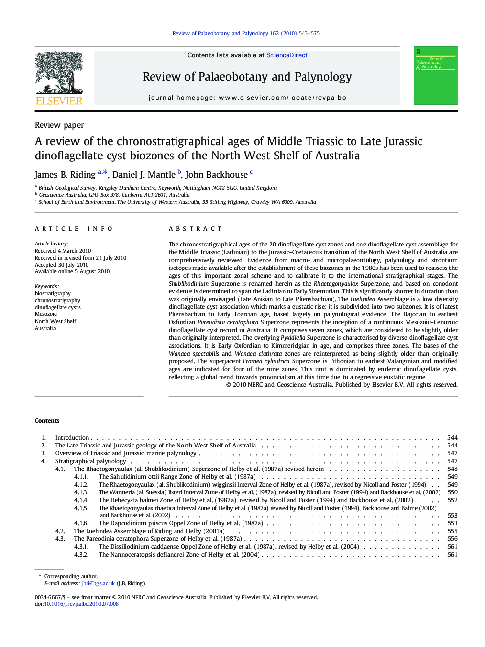 A review of the chronostratigraphical ages of Middle Triassic to Late Jurassic dinoflagellate cyst biozones of the North West Shelf of Australia