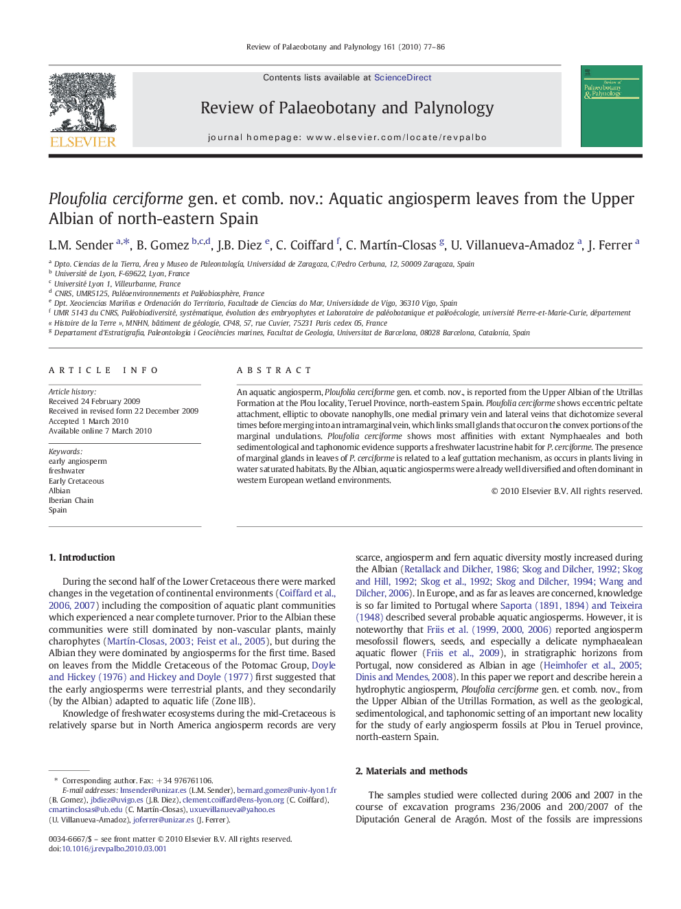 Ploufolia cerciforme gen. et comb. nov.: Aquatic angiosperm leaves from the Upper Albian of north-eastern Spain