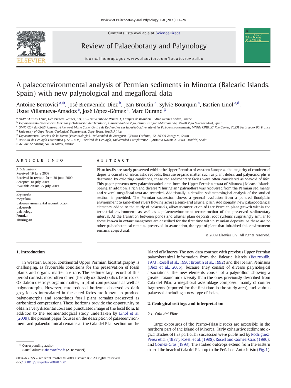 A palaeoenvironmental analysis of Permian sediments in Minorca (Balearic Islands, Spain) with new palynological and megafloral data