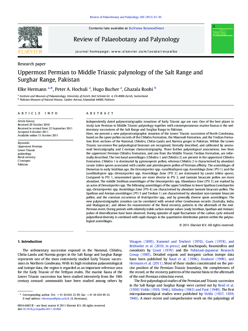 Uppermost Permian to Middle Triassic palynology of the Salt Range and Surghar Range, Pakistan