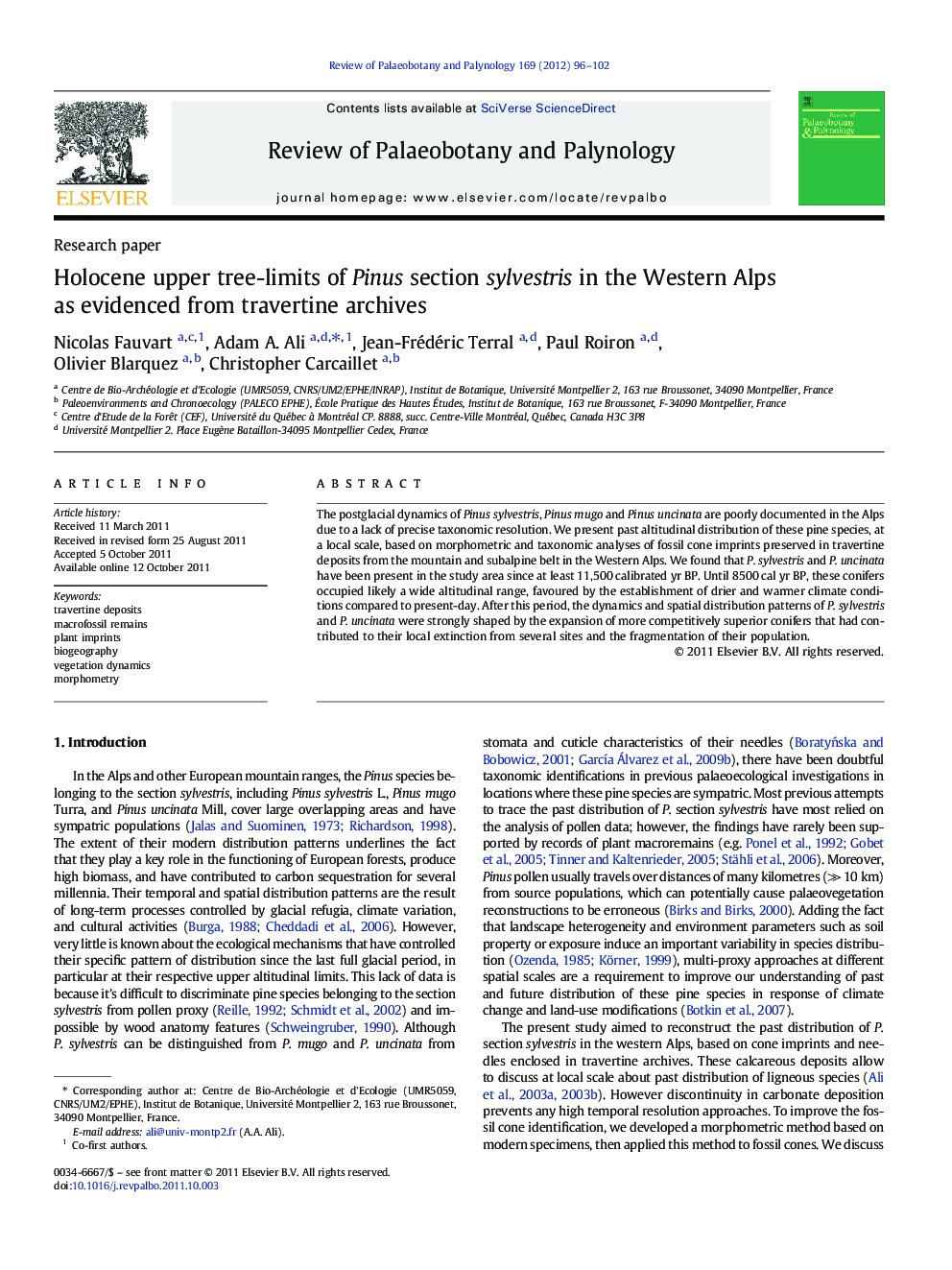 Holocene upper tree-limits of Pinus section sylvestris in the Western Alps as evidenced from travertine archives