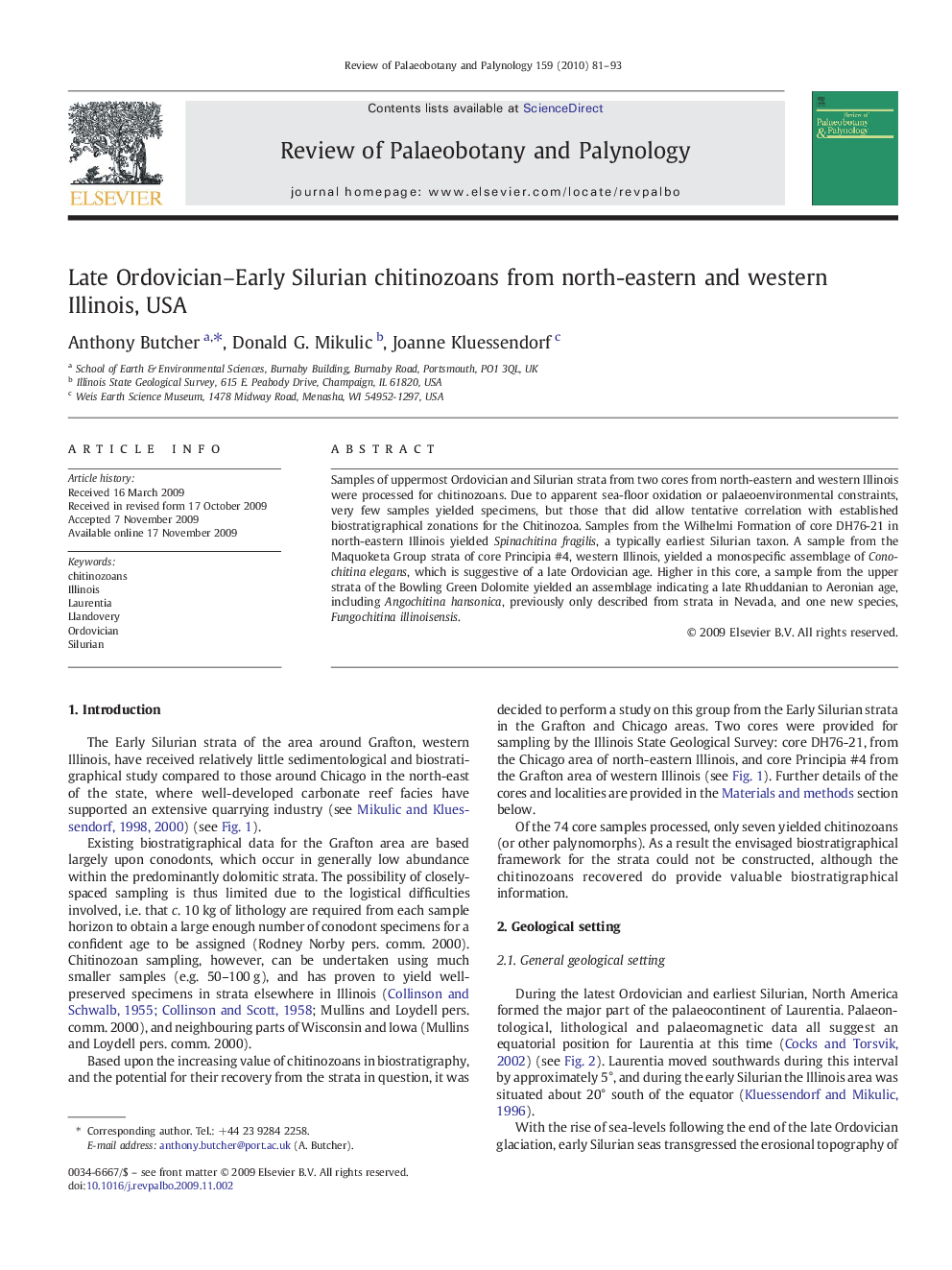 Late Ordovician–Early Silurian chitinozoans from north-eastern and western Illinois, USA