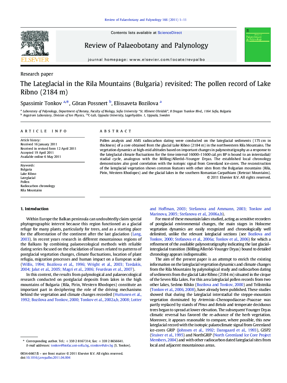 The Lateglacial in the Rila Mountains (Bulgaria) revisited: The pollen record of Lake Ribno (2184 m)