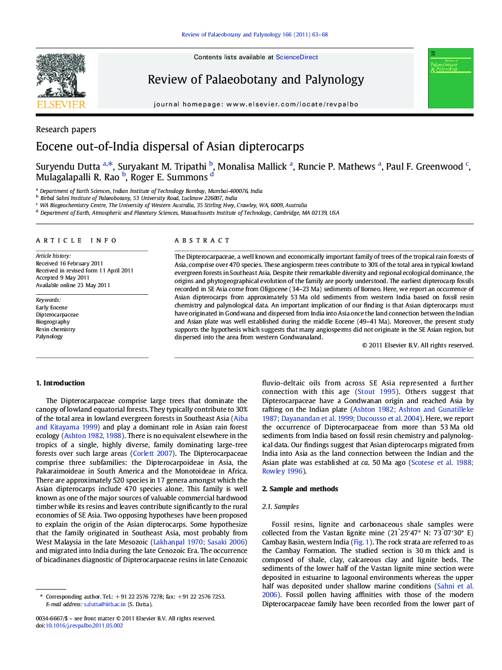 Eocene out-of-India dispersal of Asian dipterocarps