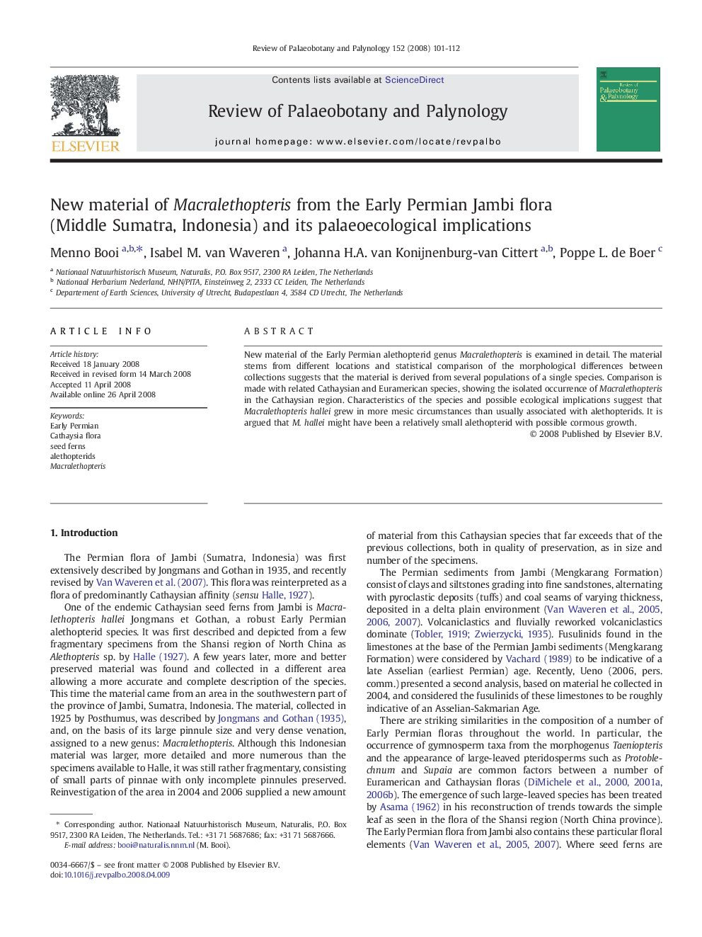 New material of Macralethopteris from the Early Permian Jambi flora (Middle Sumatra, Indonesia) and its palaeoecological implications