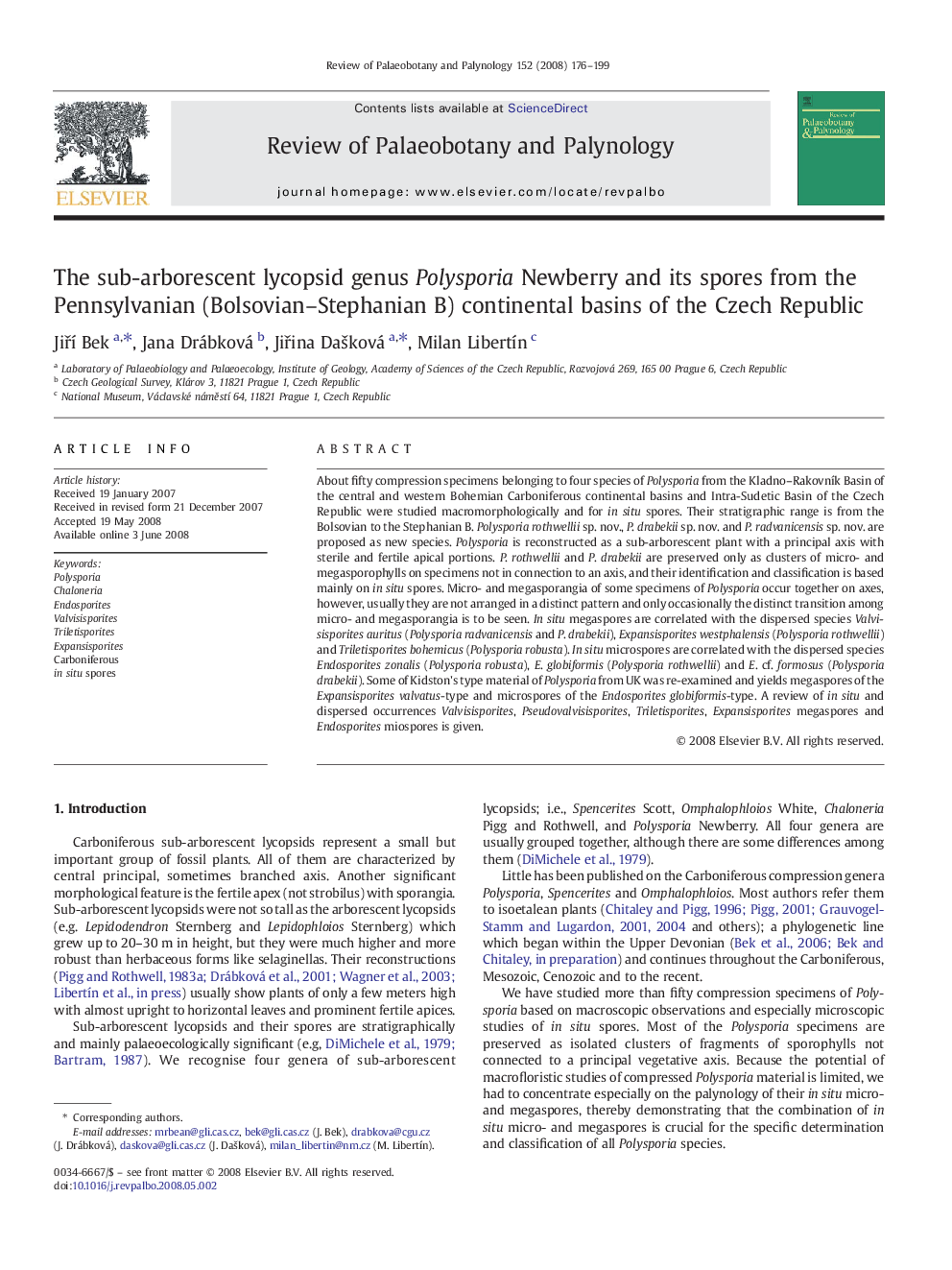 The sub-arborescent lycopsid genus Polysporia Newberry and its spores from the Pennsylvanian (Bolsovian-Stephanian B) continental basins of the Czech Republic