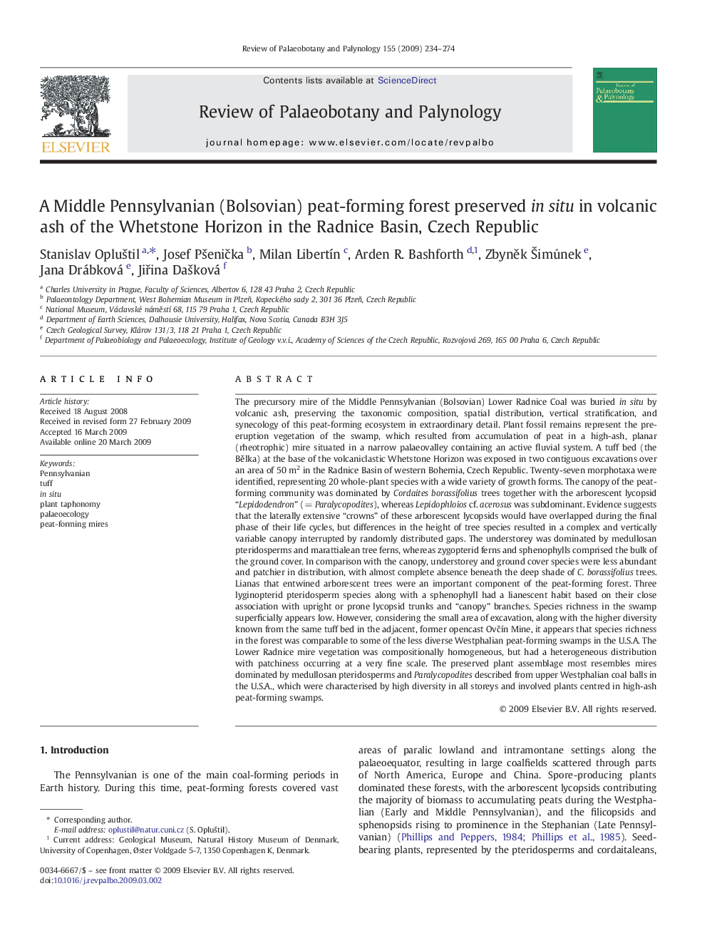 A Middle Pennsylvanian (Bolsovian) peat-forming forest preserved in situ in volcanic ash of the Whetstone Horizon in the Radnice Basin, Czech Republic