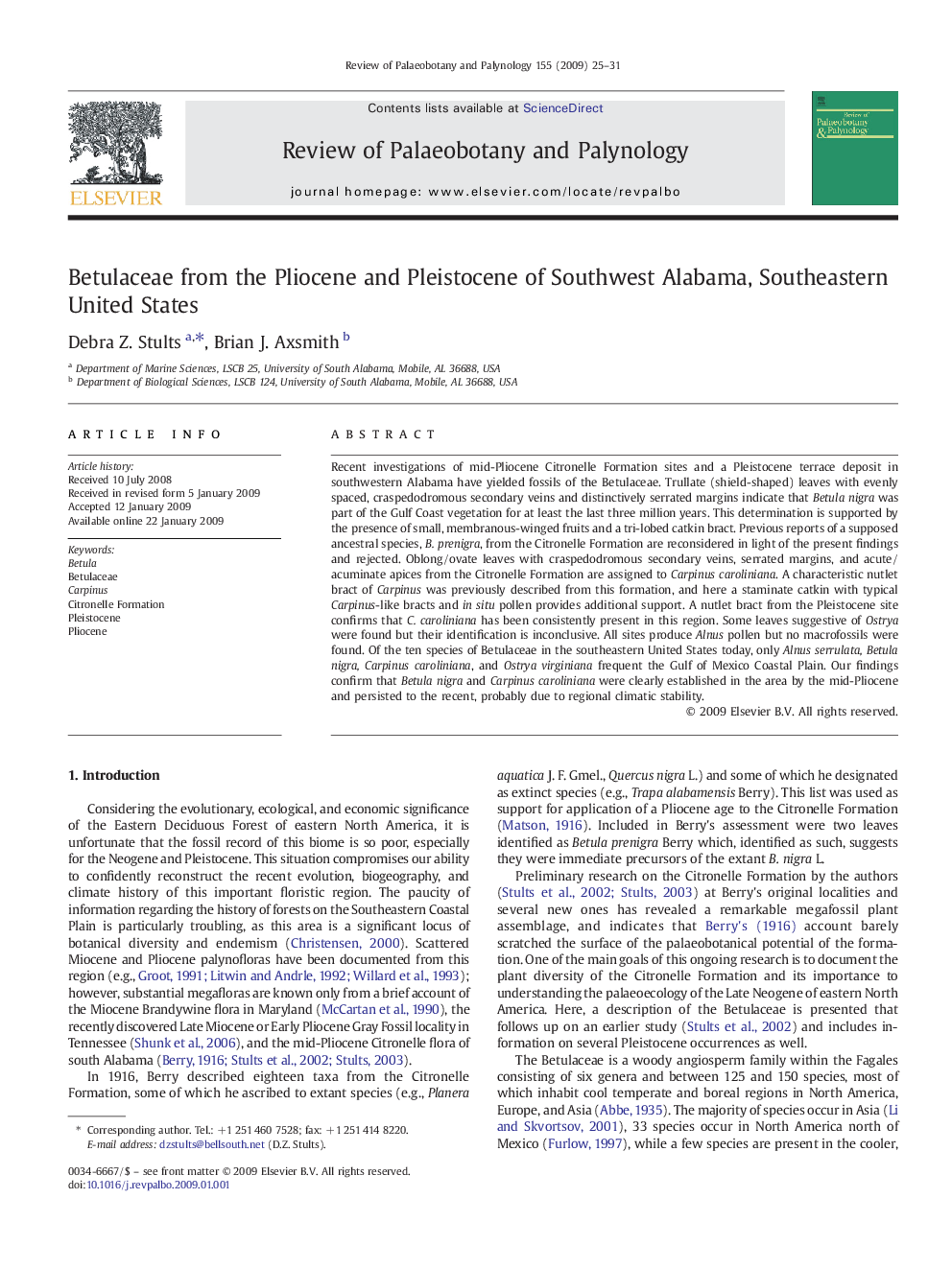 Betulaceae from the Pliocene and Pleistocene of Southwest Alabama, Southeastern United States