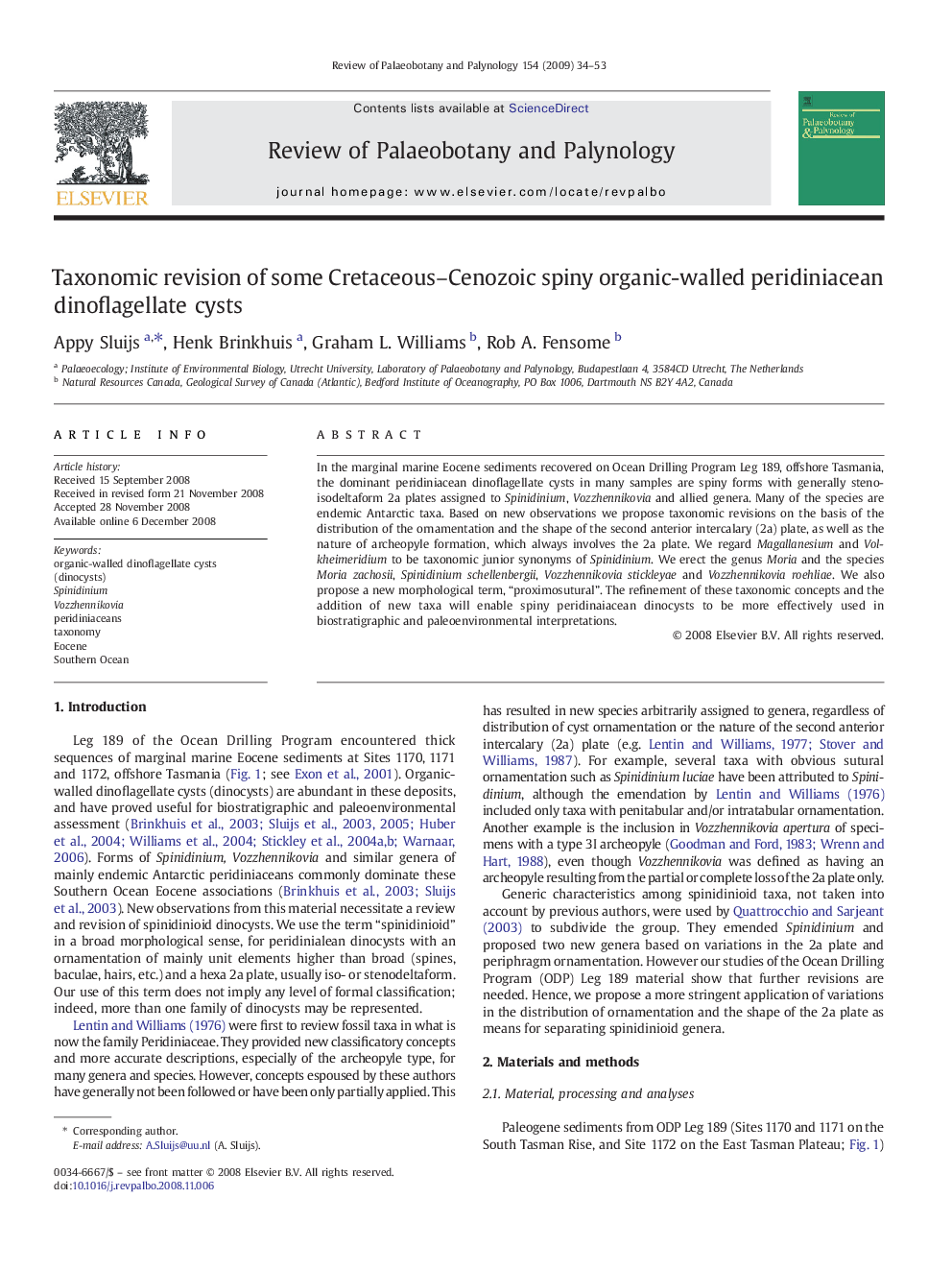 Taxonomic revision of some Cretaceous–Cenozoic spiny organic-walled peridiniacean dinoflagellate cysts