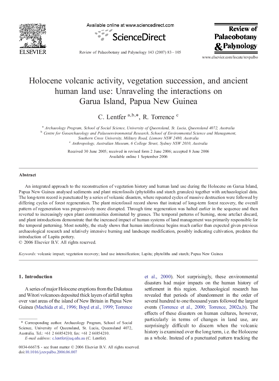 Holocene volcanic activity, vegetation succession, and ancient human land use: Unraveling the interactions on Garua Island, Papua New Guinea