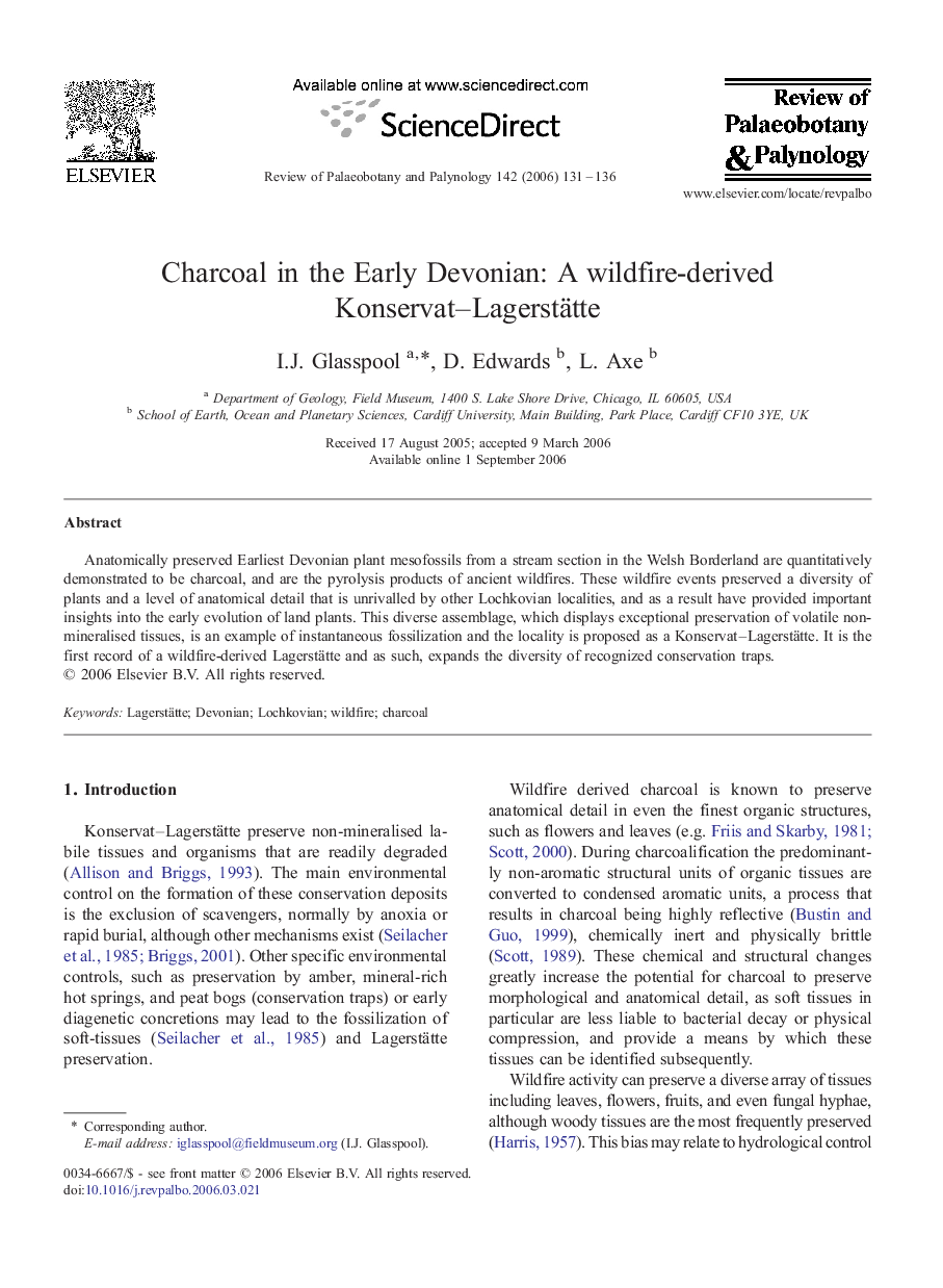 Charcoal in the Early Devonian: A wildfire-derived Konservat-Lagerstätte