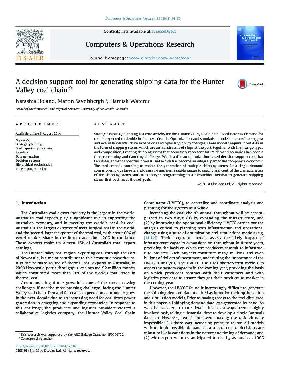 A decision support tool for generating shipping data for the Hunter Valley coal chain 