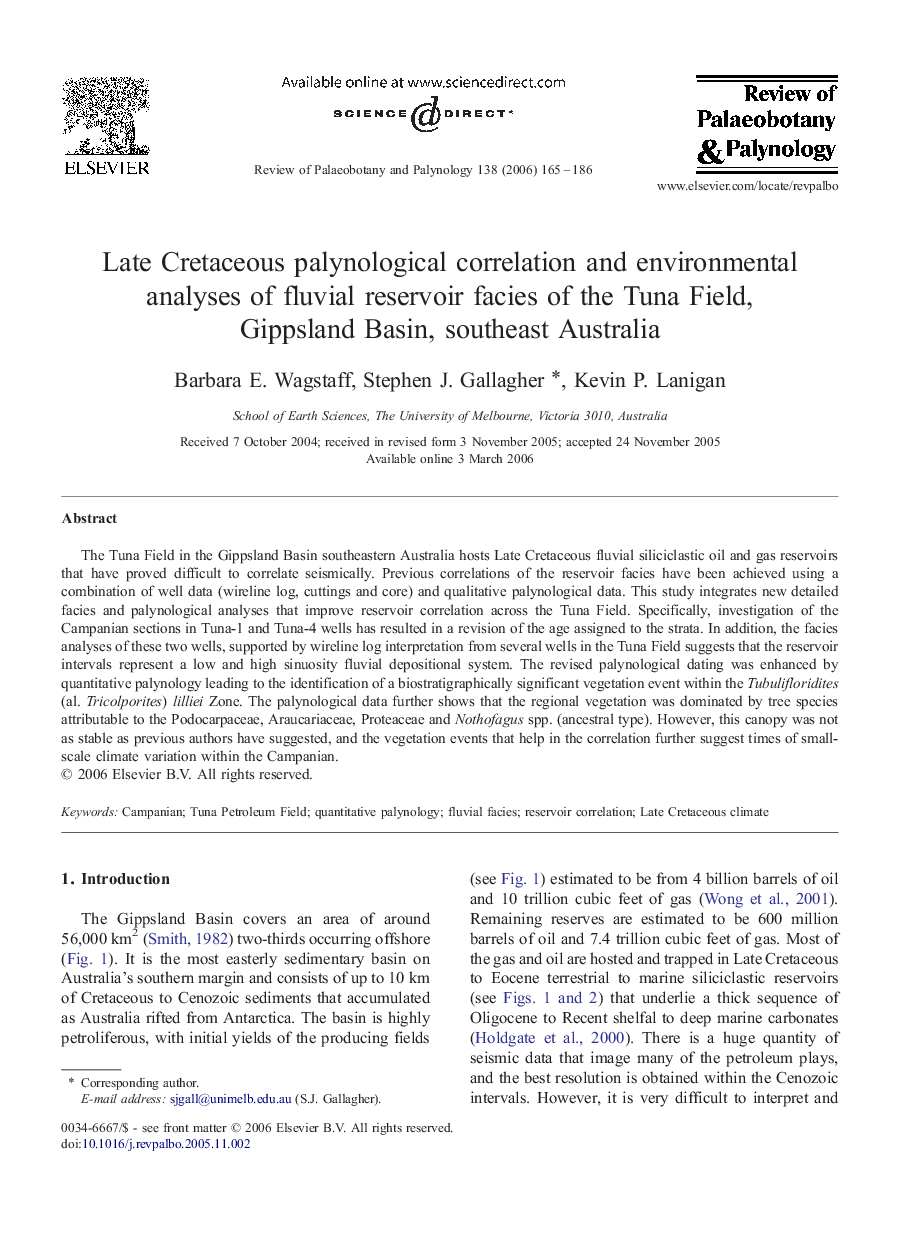 Late Cretaceous palynological correlation and environmental analyses of fluvial reservoir facies of the Tuna Field, Gippsland Basin, southeast Australia