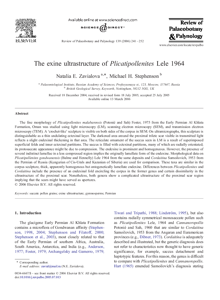 The exine ultrastructure of Plicatipollenites Lele 1964