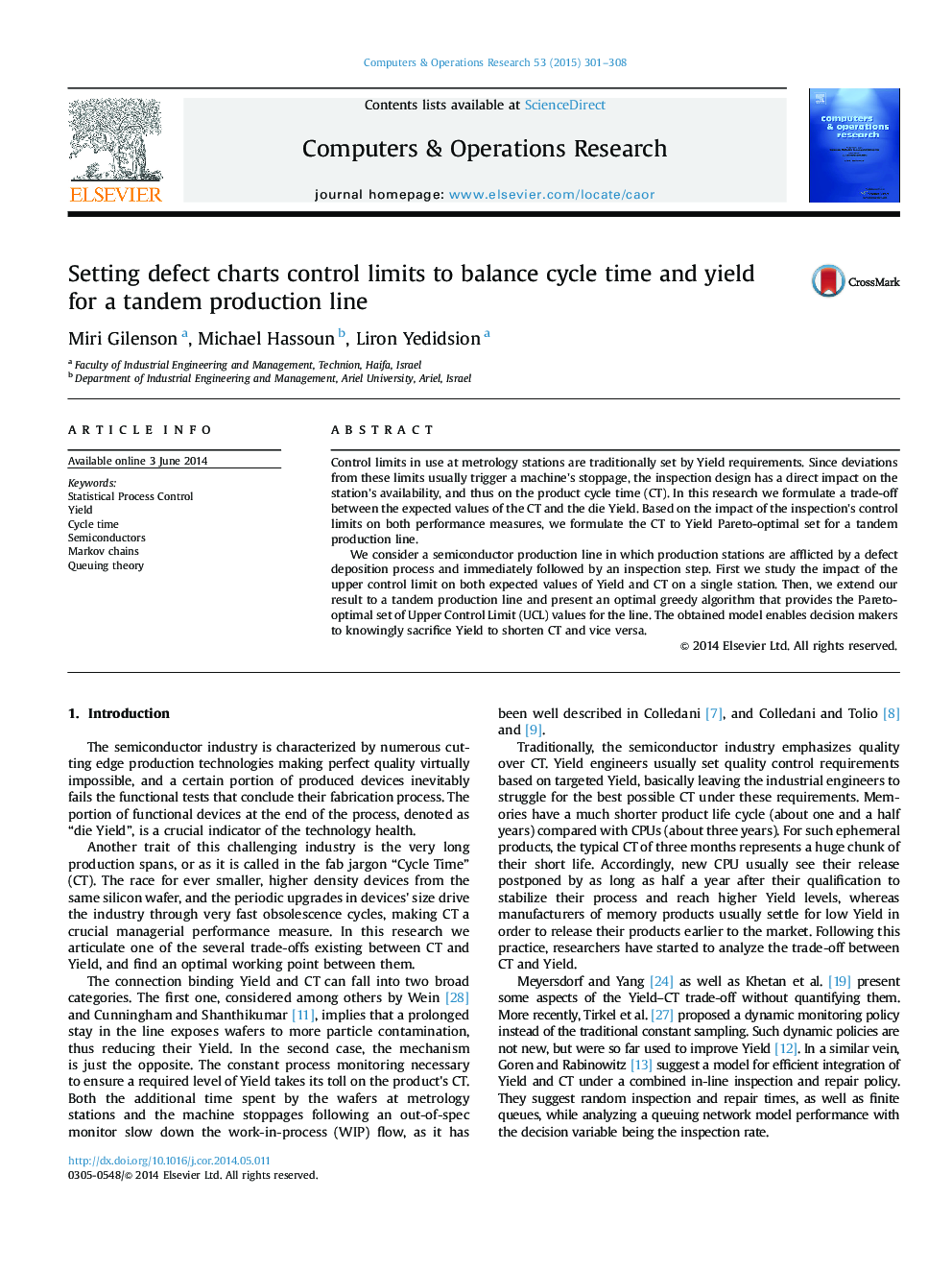 Setting defect charts control limits to balance cycle time and yield for a tandem production line