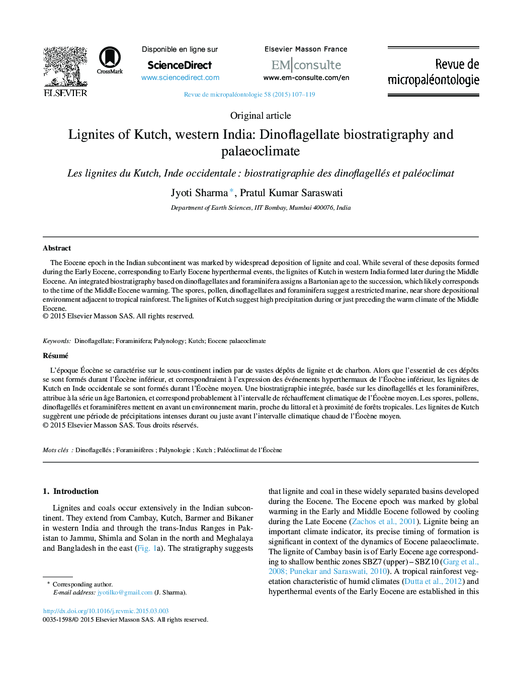 Lignites of Kutch, western India: Dinoflagellate biostratigraphy and palaeoclimate