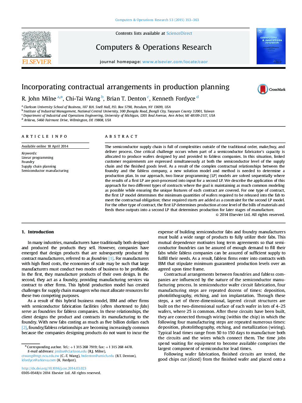 Incorporating contractual arrangements in production planning