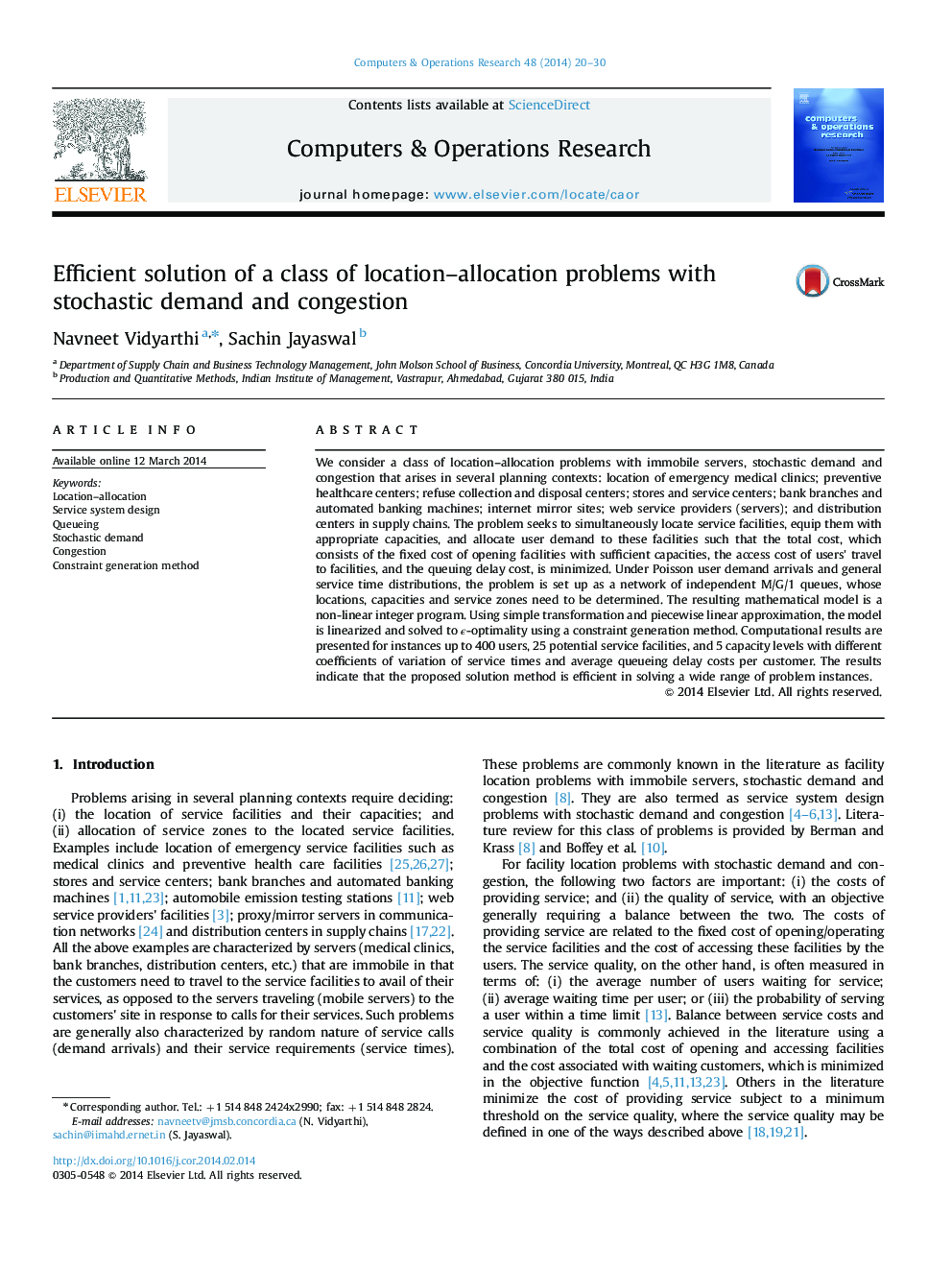 Efficient solution of a class of location–allocation problems with stochastic demand and congestion