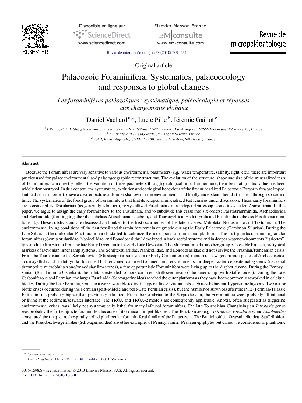 Palaeozoic Foraminifera: Systematics, palaeoecology and responses to global changes