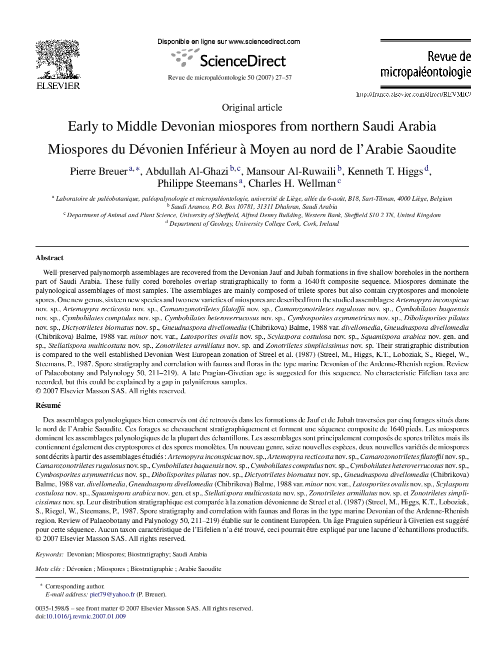 Early to Middle Devonian miospores from northern Saudi Arabia