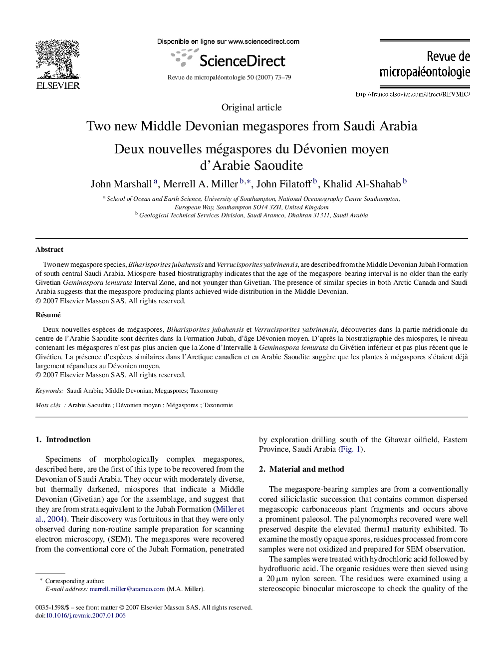 Two new Middle Devonian megaspores from Saudi Arabia