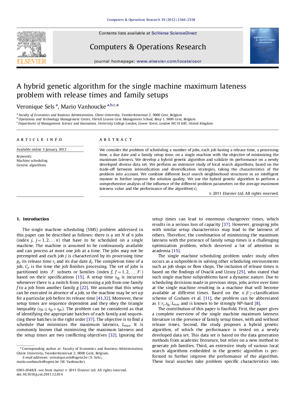 A hybrid genetic algorithm for the single machine maximum lateness problem with release times and family setups