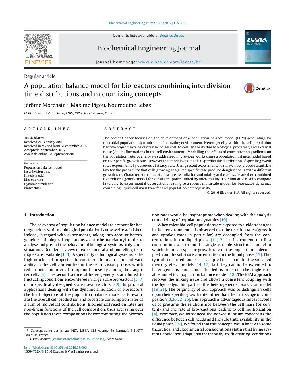 Regular articleA population balance model for bioreactors combining interdivision time distributions and micromixing concepts