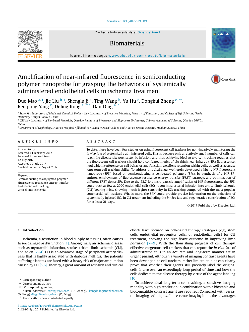 تقویت فلورسانس نزدیک به مادون قرمز در نانو پروبیول پلیمری نیمه رسانا برای درک رفتارهای سلولهای اندوتلیال سیستمیک در درمان ایسکمی 