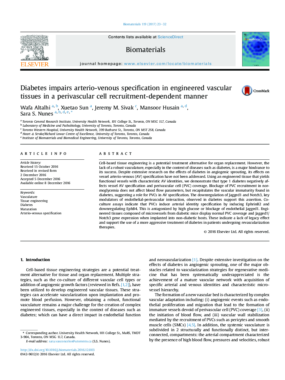 Diabetes impairs arterio-venous specification in engineered vascular tissues in a perivascular cell recruitment-dependent manner