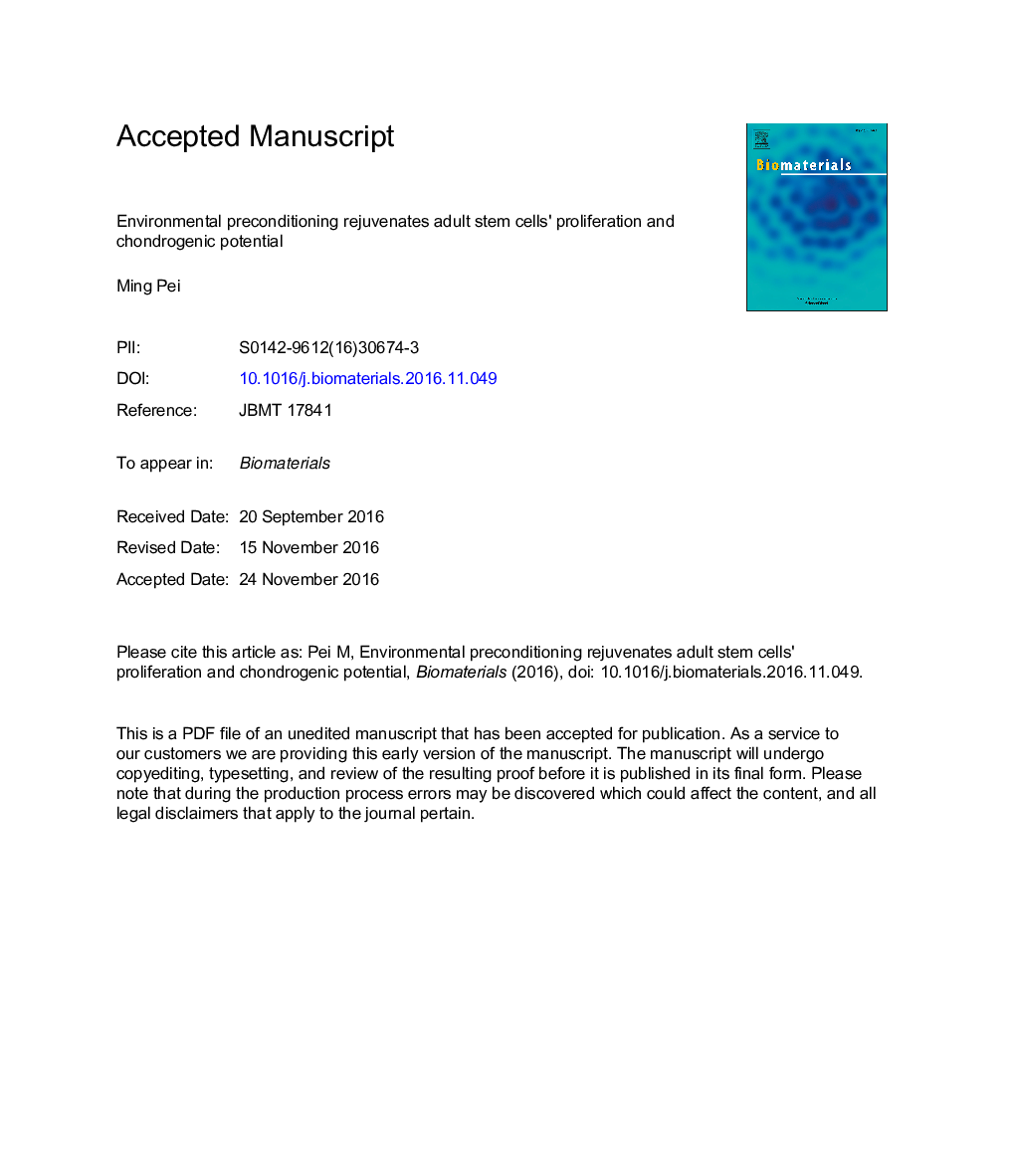 Environmental preconditioning rejuvenates adult stem cells' proliferation and chondrogenic potential