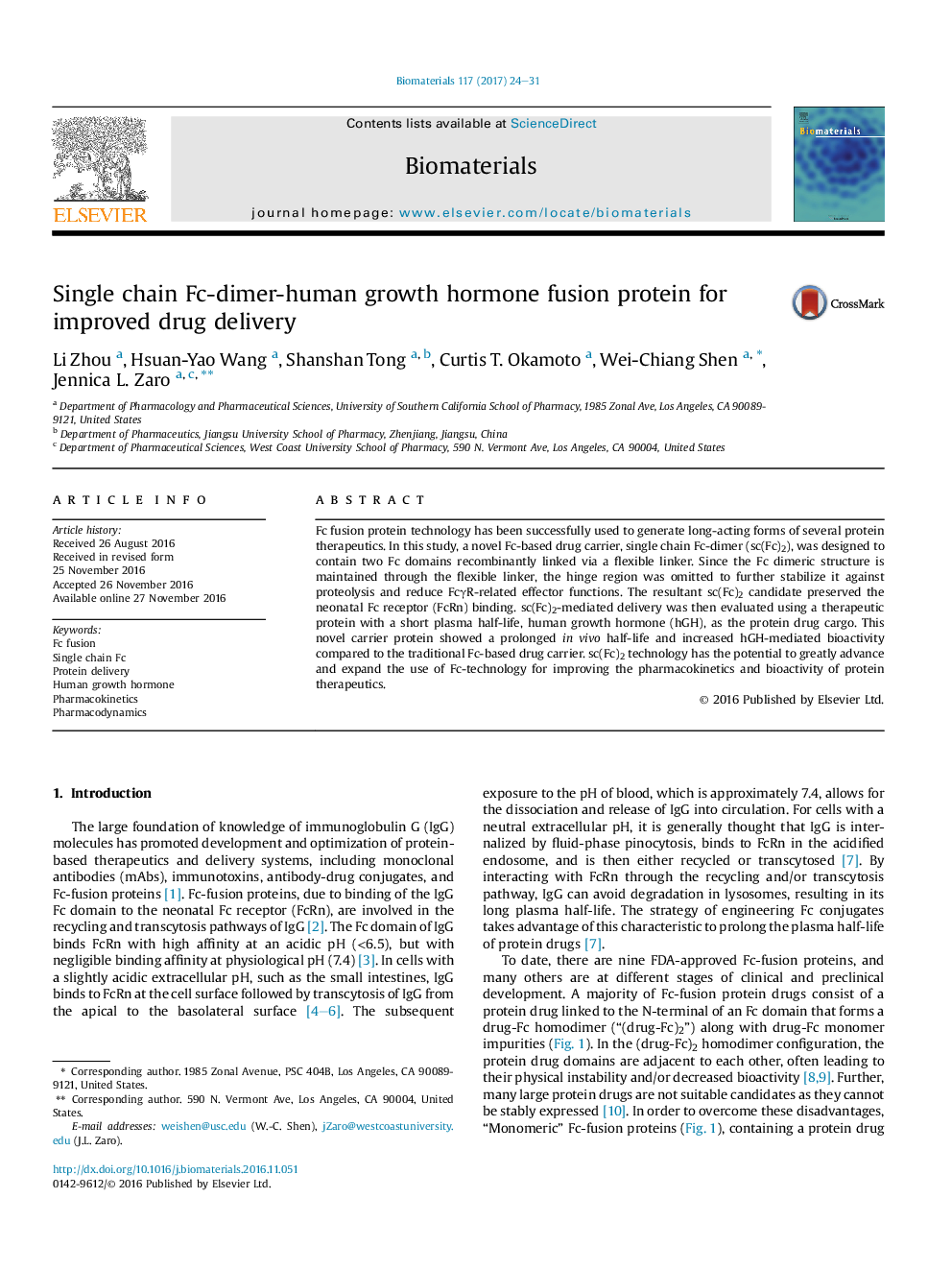 Single chain Fc-dimer-human growth hormone fusion protein for improved drug delivery