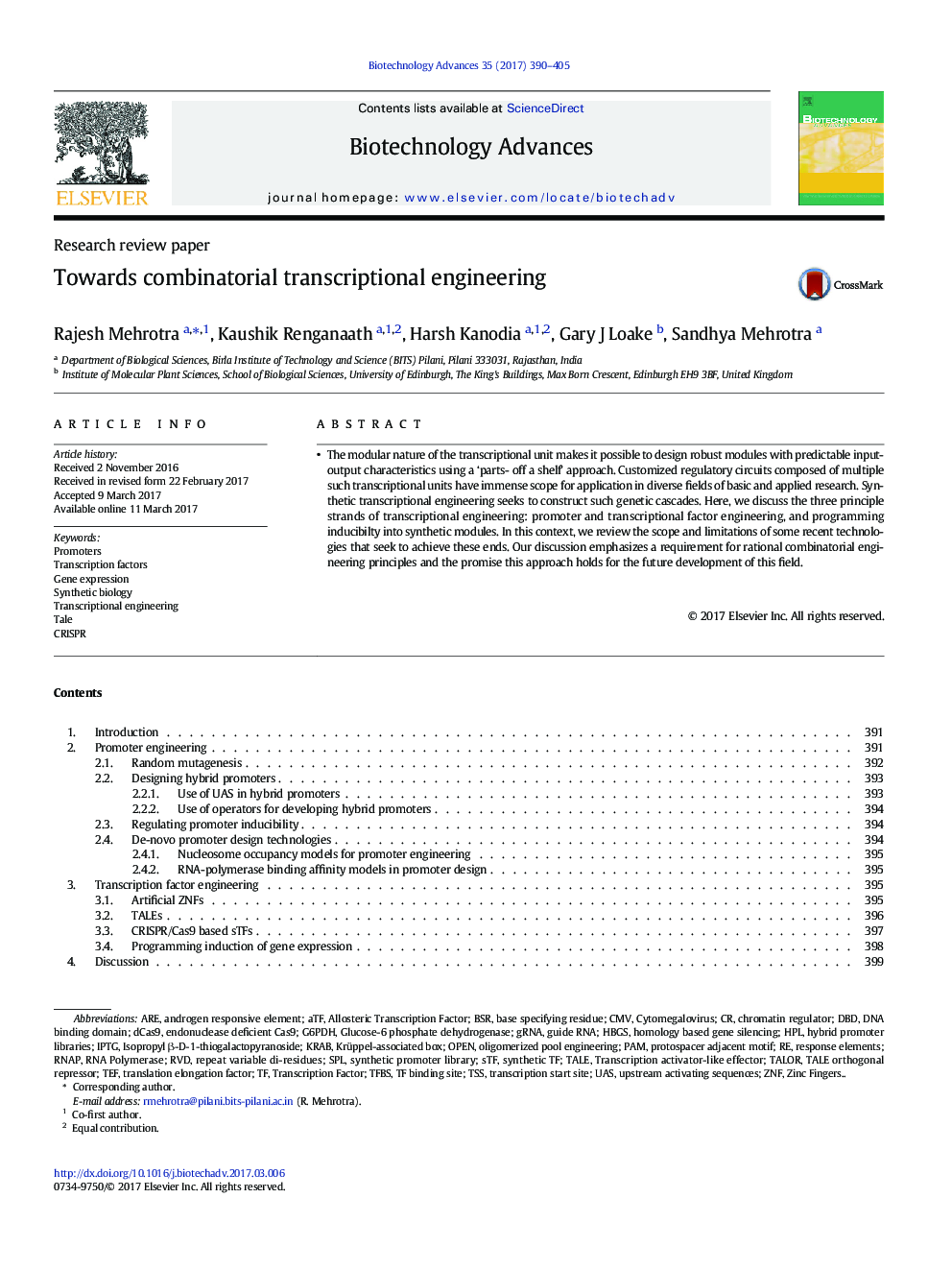 Research review paperTowards combinatorial transcriptional engineering