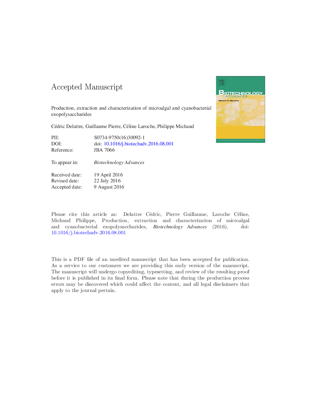 Production, extraction and characterization of microalgal and cyanobacterial exopolysaccharides