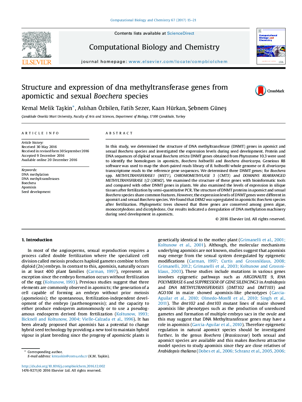 Structure and expression of dna methyltransferase genes from apomictic and sexual Boechera species