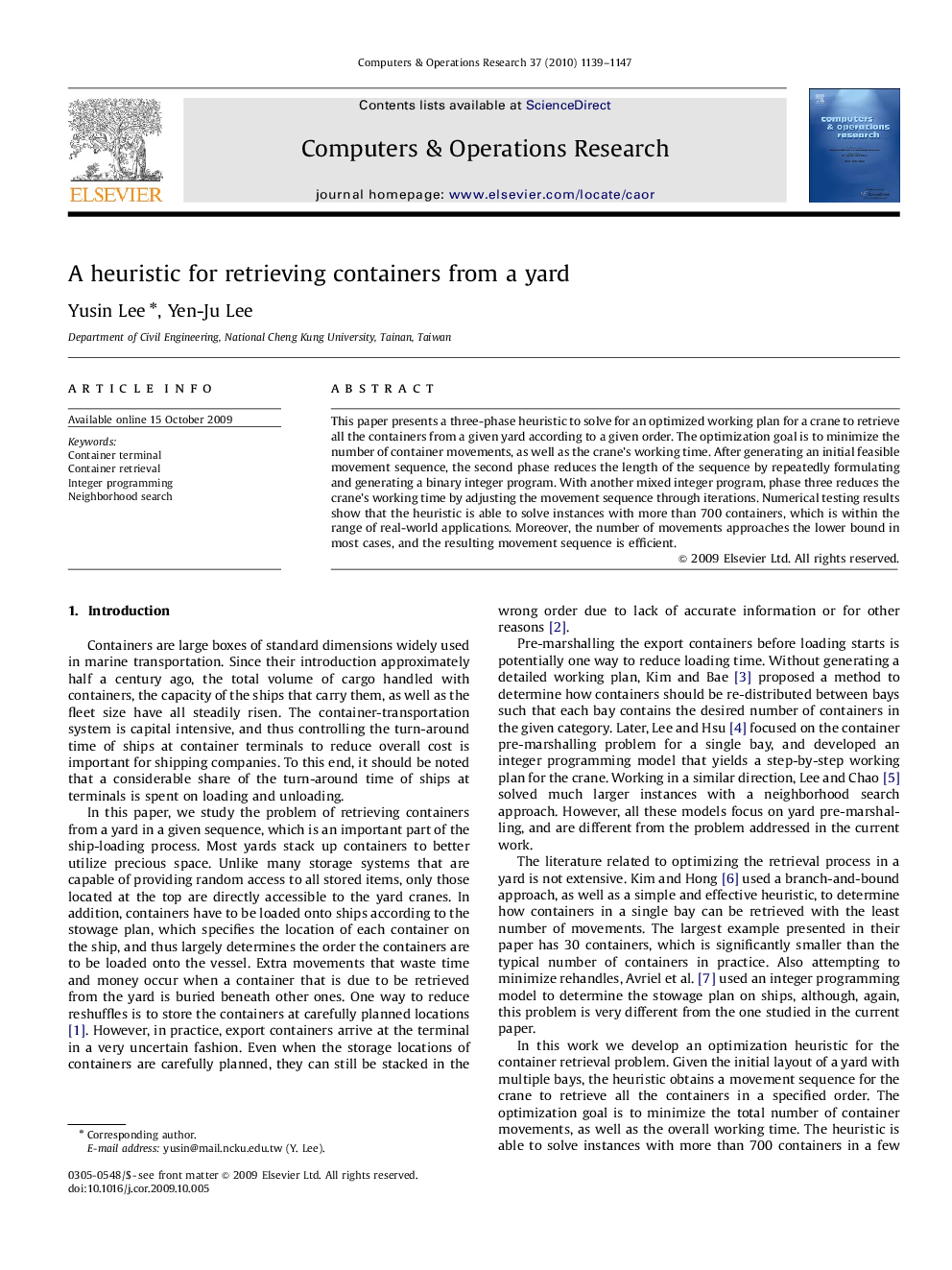 A heuristic for retrieving containers from a yard