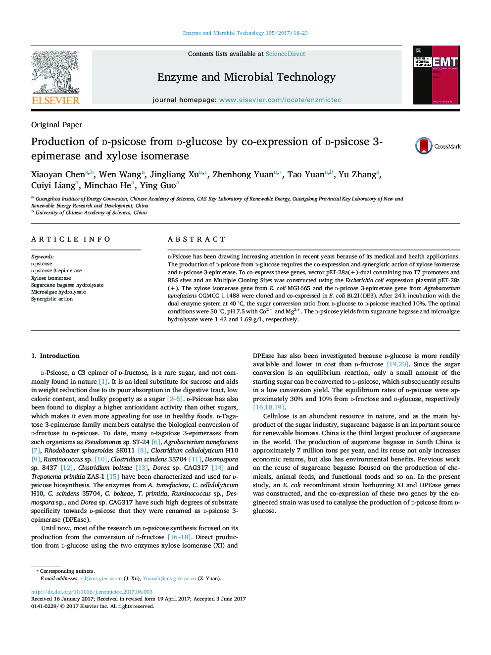 Production of d-psicose from d-glucose by co-expression of d-psicose 3-epimerase and xylose isomerase