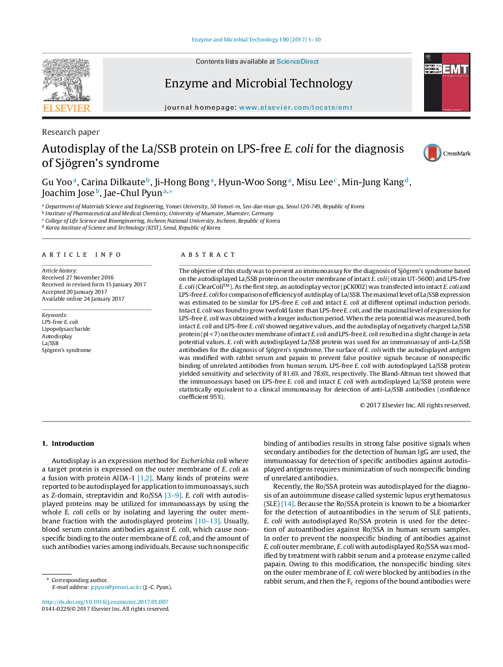 Autodisplay of the La/SSB protein on LPS-free E. coli for the diagnosis of Sjögren's syndrome