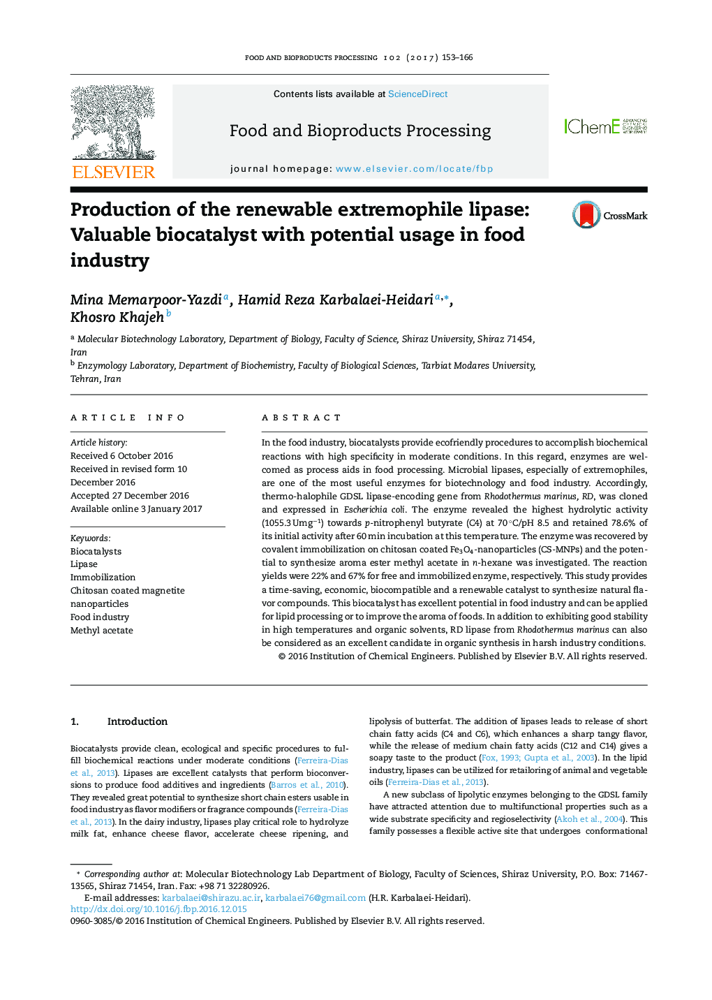 Production of the renewable extremophile lipase: Valuable biocatalyst with potential usage in food industry