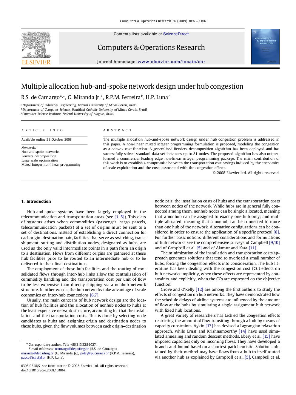 Multiple allocation hub-and-spoke network design under hub congestion