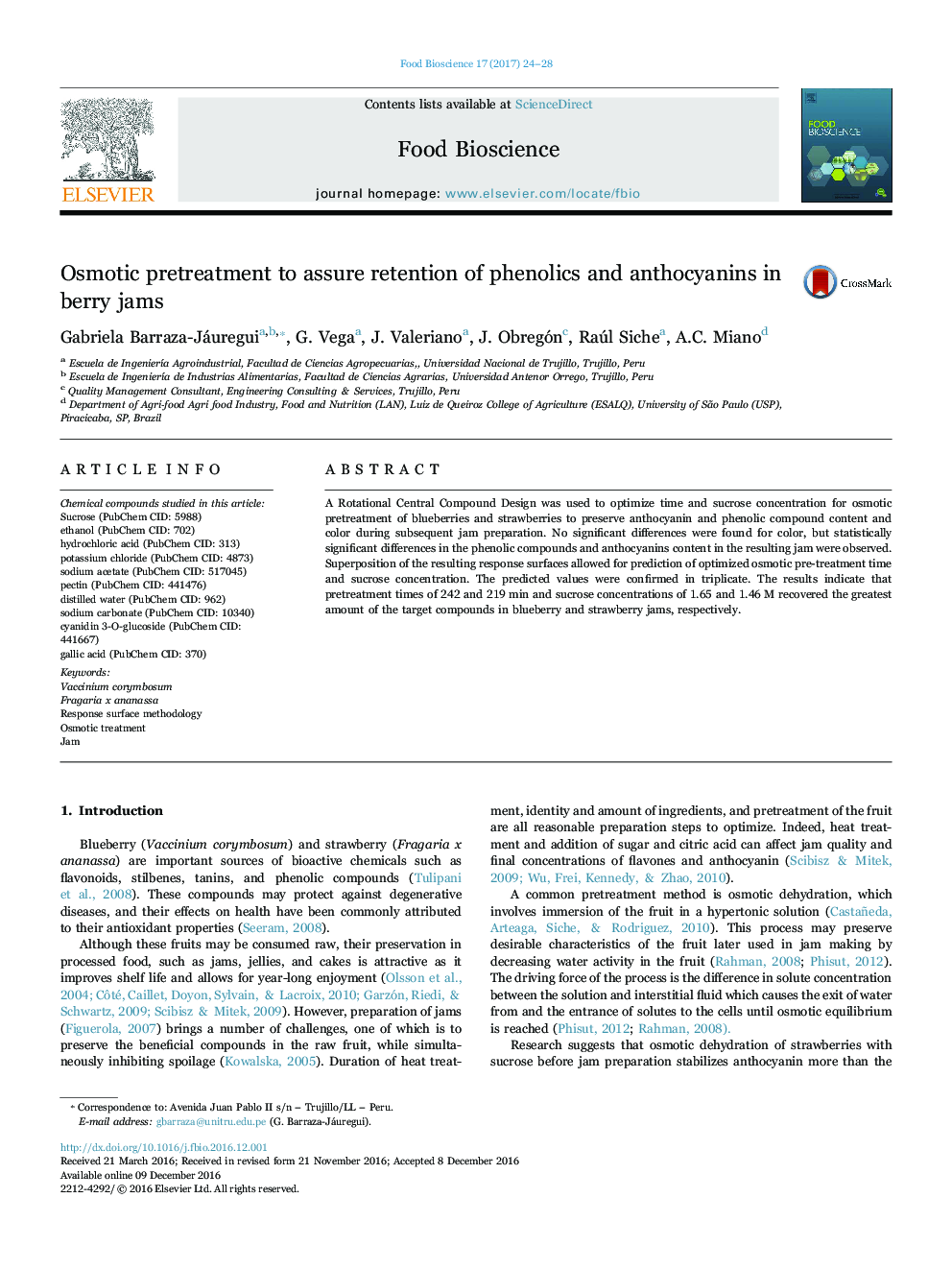 Osmotic pretreatment to assure retention of phenolics and anthocyanins in berry jams