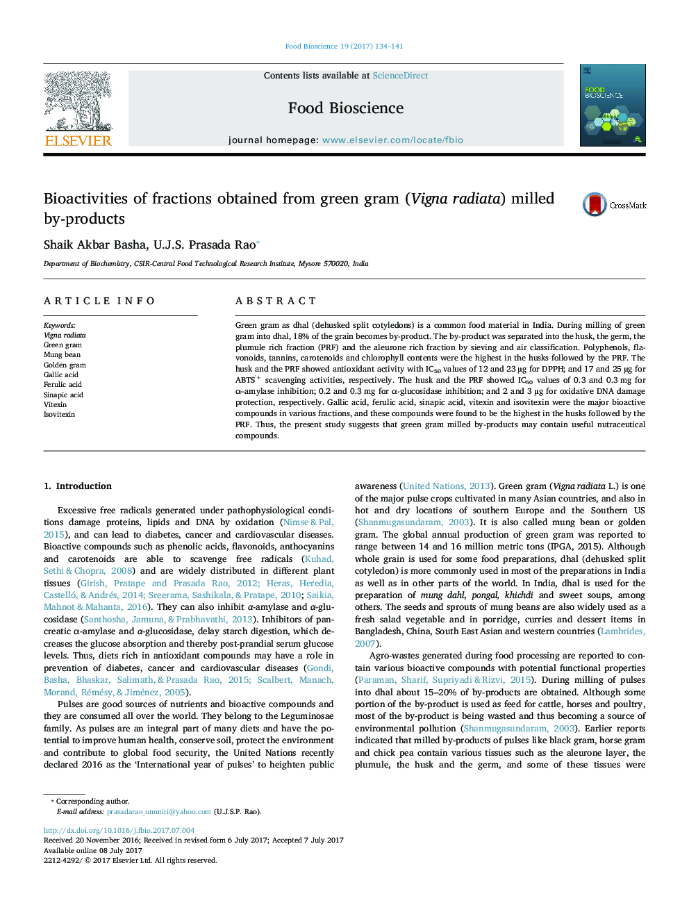 Bioactivities of fractions obtained from green gram (Vigna radiata) milled by-products