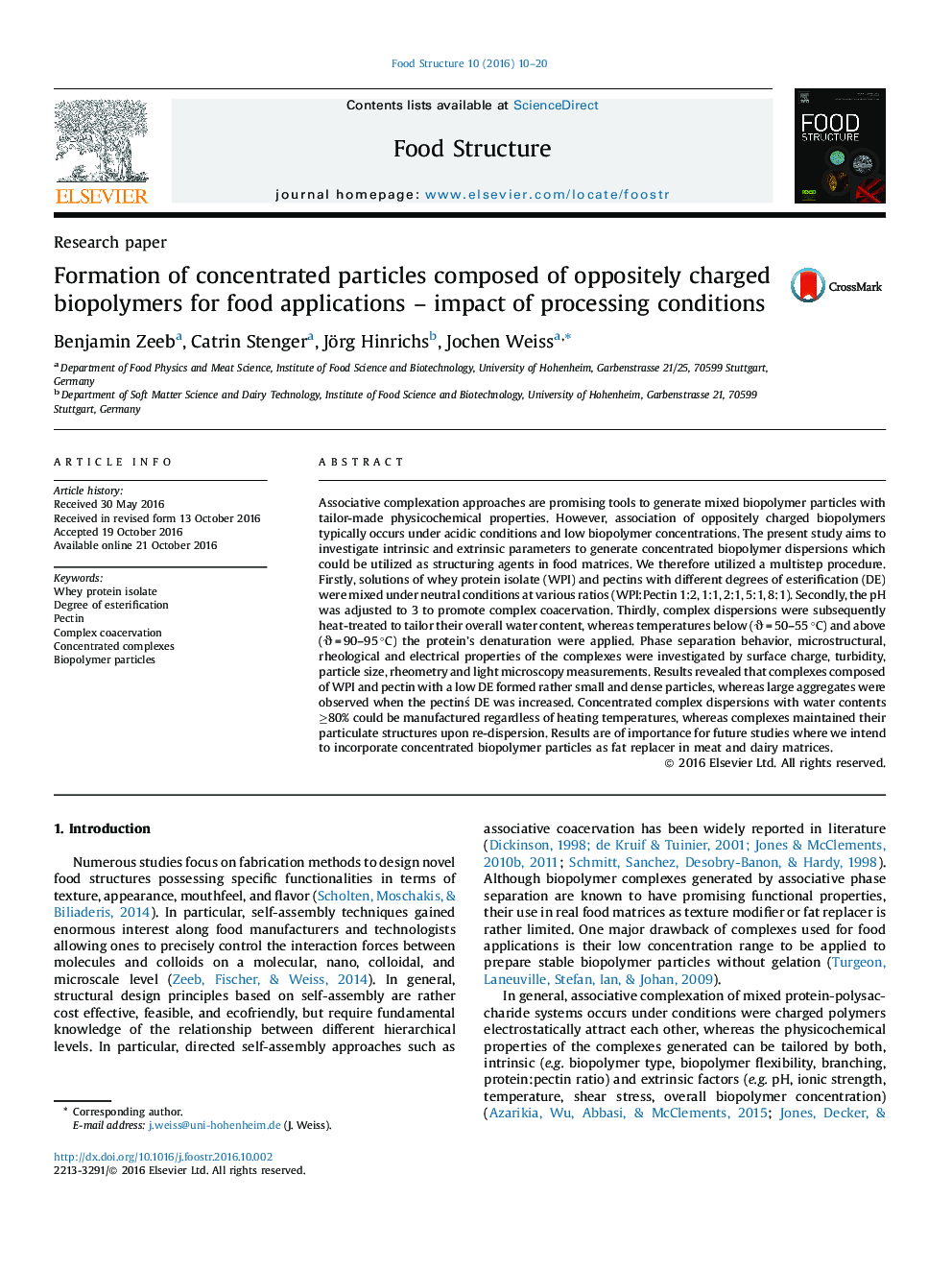 Formation of concentrated particles composed of oppositely charged biopolymers for food applications - impact of processing conditions