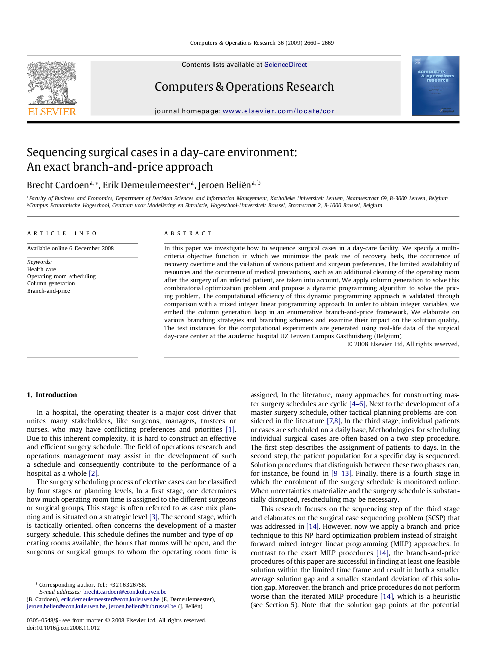 Sequencing surgical cases in a day-care environment: An exact branch-and-price approach