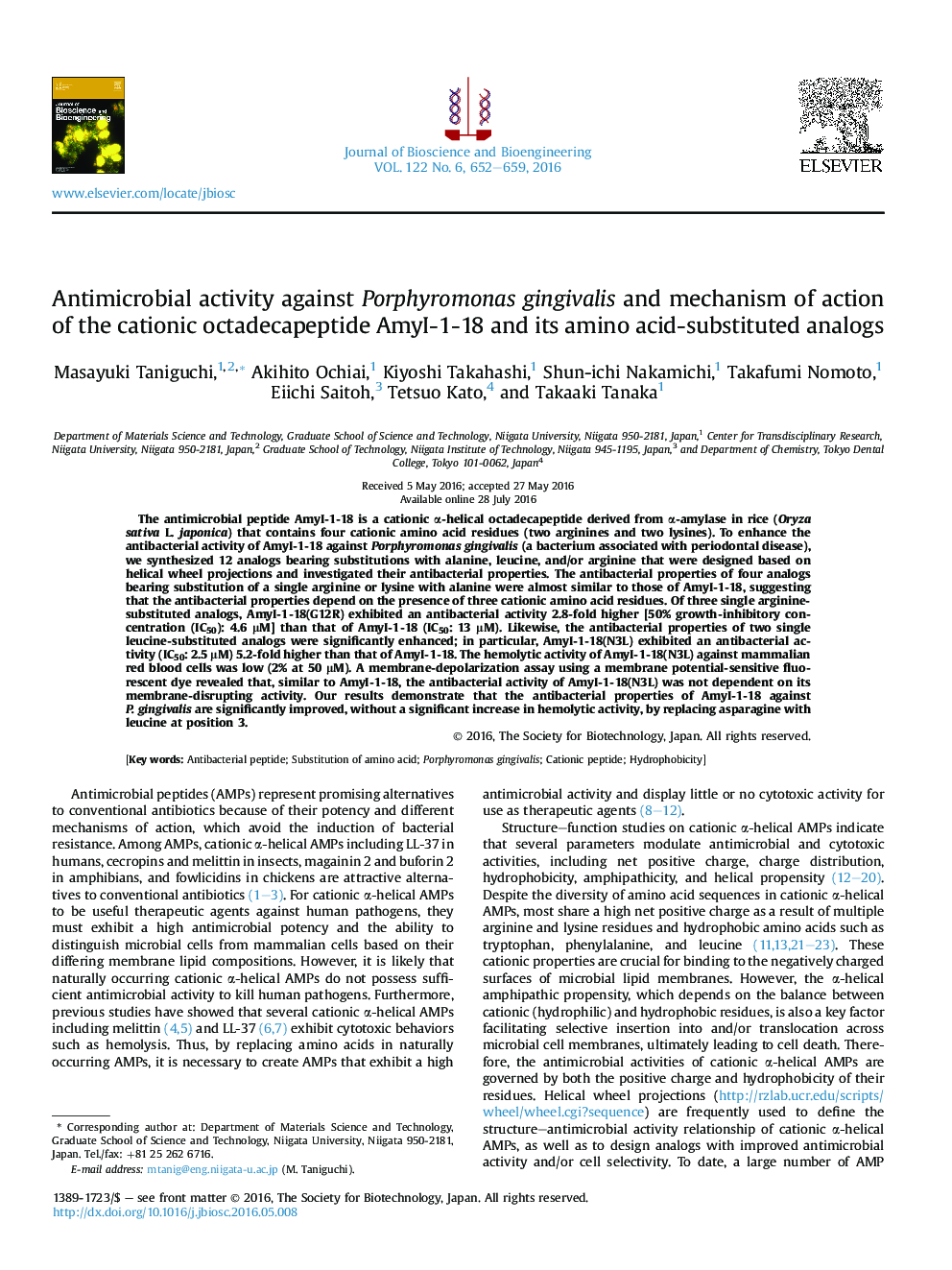 Antimicrobial activity against Porphyromonas gingivalis and mechanism of action of the cationic octadecapeptide AmyI-1-18 and its amino acid-substituted analogs