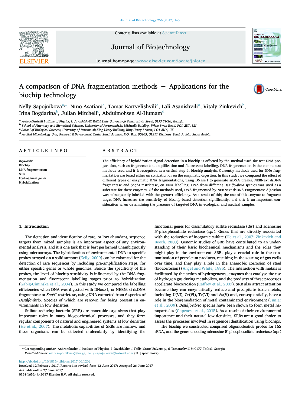 A comparison of DNA fragmentation methods â Applications for the biochip technology