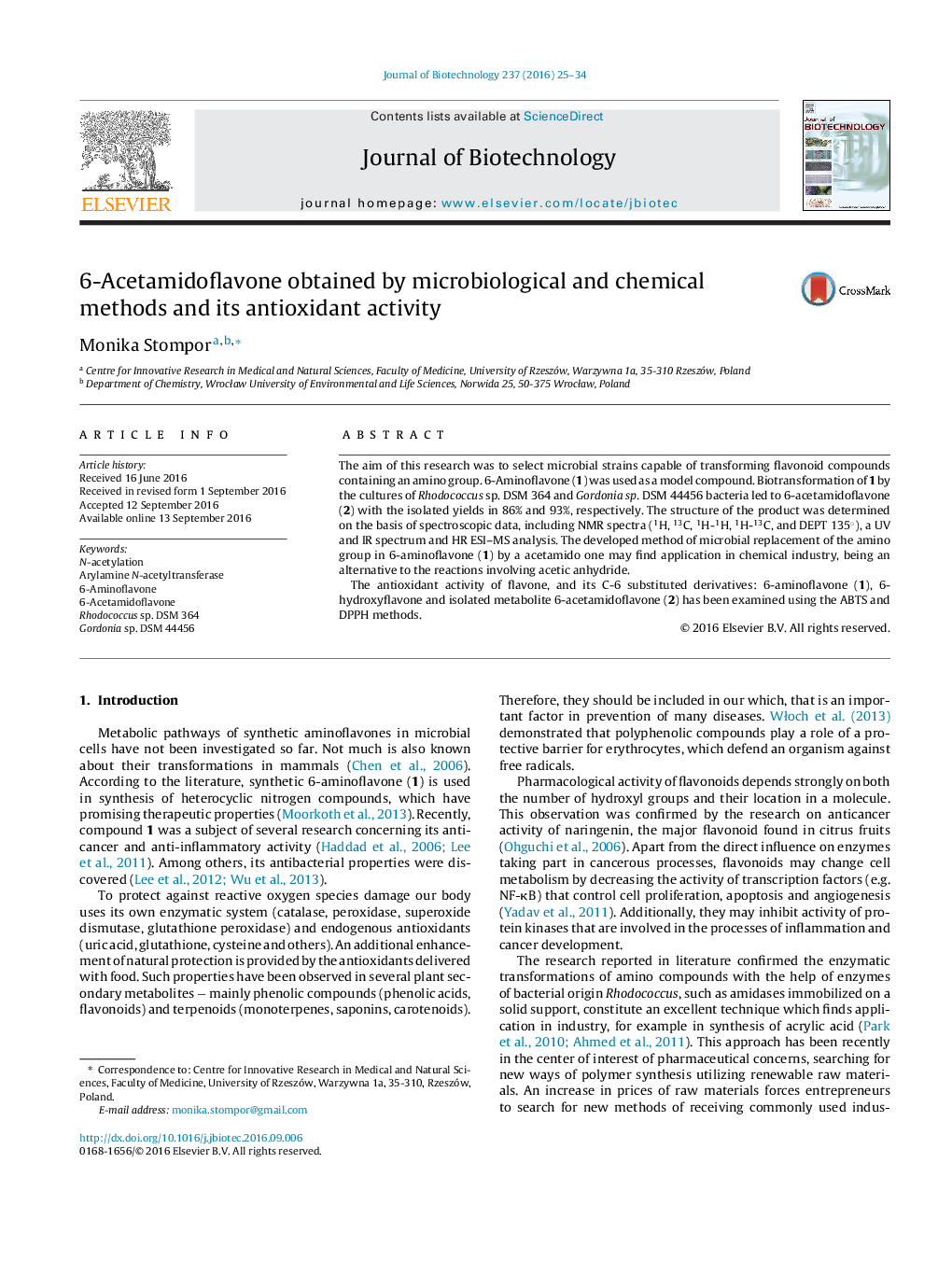 6-Acetamidoflavone obtained by microbiological and chemical methods and its antioxidant activity