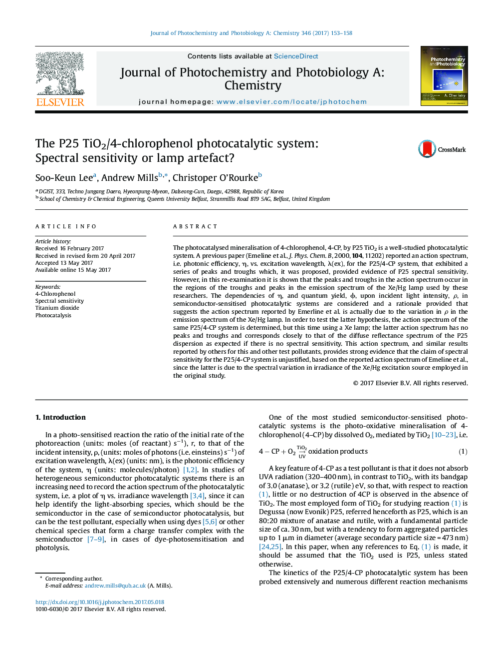 The P25 TiO2/4-chlorophenol photocatalytic system: Spectral sensitivity or lamp artefact?