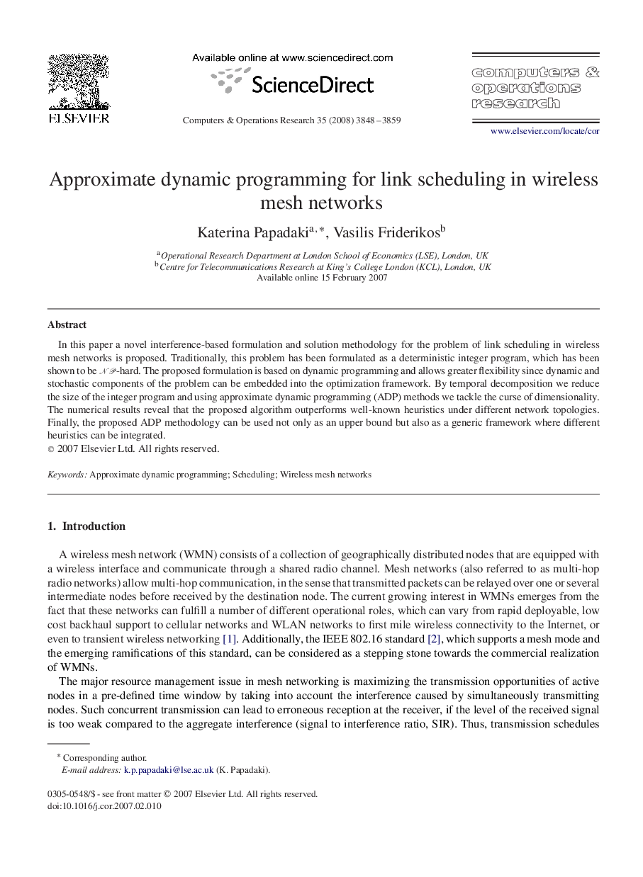 Approximate dynamic programming for link scheduling in wireless mesh networks