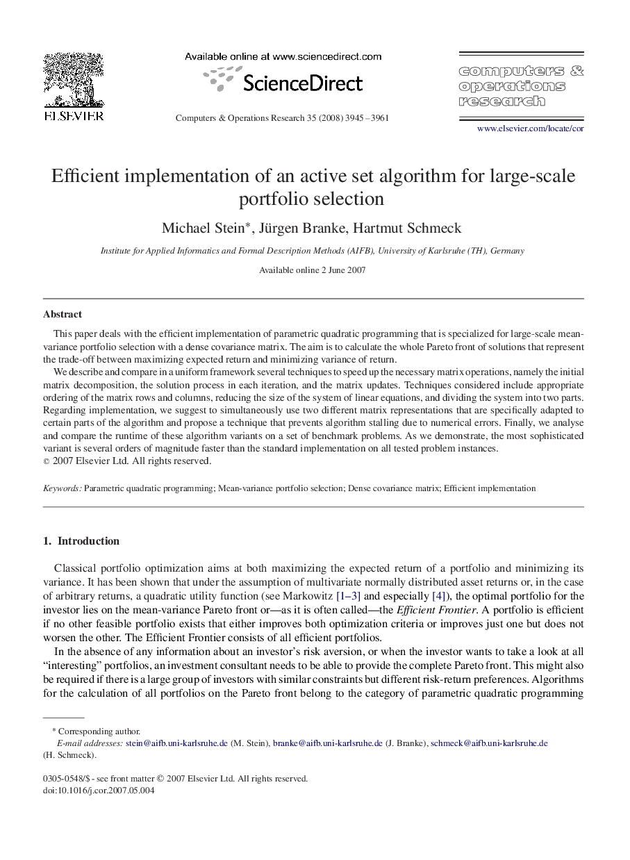 Efficient implementation of an active set algorithm for large-scale portfolio selection