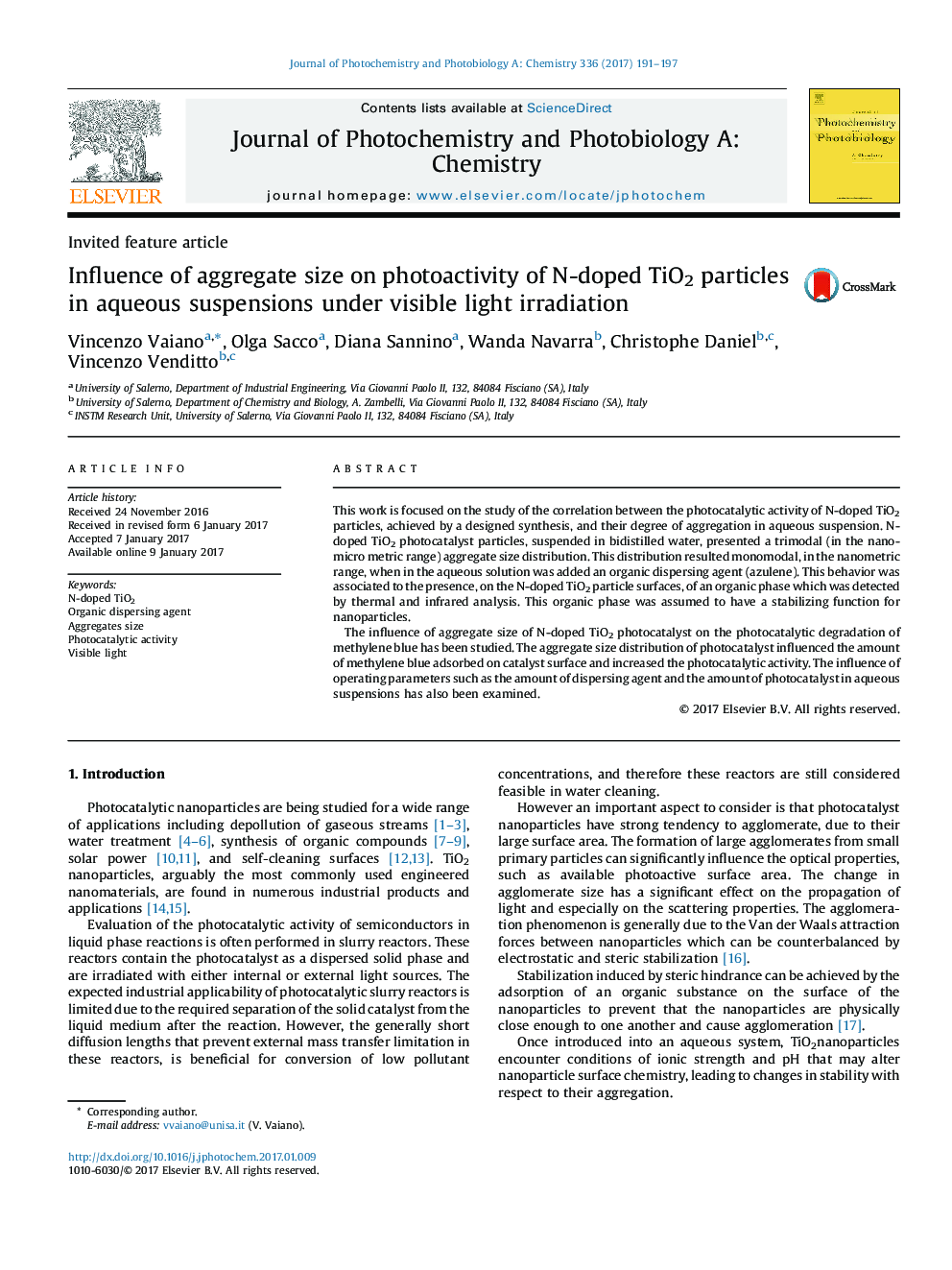 Influence of aggregate size on photoactivity of N-doped TiO2 particles in aqueous suspensions under visible light irradiation